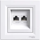 Gniazdka elektryczne - Schneider Asfora gniazdo komputerowe podtynkowe podwójne 2xRJ45 tategoria 6 z ramką białe EPH4800121 - miniaturka - grafika 1
