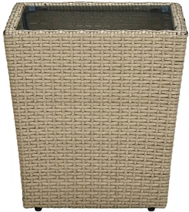 vidaXL Lumarko Stolik herbaciany, beżowy, 41,5x41,5x44 cm, rattan PE i szkło 310557 - Stoły ogrodowe - miniaturka - grafika 3