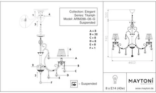 Maytoni Żyrandol LAMPA wisząca TRIUMPH ARM288-08-G Maytoni pałacowa OPRAWA plisowany ZWIS abażurowy z kryształkami biały ecru ARM288-08-G - Lampy sufitowe - miniaturka - grafika 7