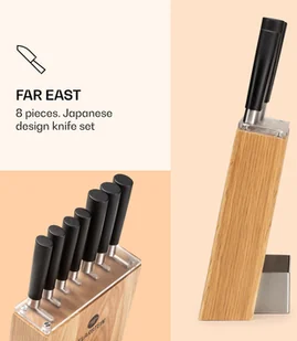 Klarstein Klarstein Kitano zestaw 8-częściowy Zestaw noży z blokiem 7 noży stal szlachetny drewniany blok KG10-KitanoOak - Noże kuchenne - miniaturka - grafika 3