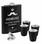 Piersiówki - Murrano Piersiówka czarna z 4 kieliszkami i grawerem dla dziadka na Dzień D PIER-BK-023 - miniaturka - grafika 1