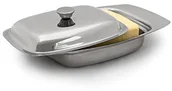 Inne naczynia kuchenne - Relaxdays maselniczka z polerowanego metalu o wyglądzie stali szlachetnej, z uchwytami i gałką, na 250 g masła, wys. x szer. x gł.: 6 x 19,5 x 13 cm, również jako patera do serwowania sera żółtego, ko 10019113 - miniaturka - grafika 1