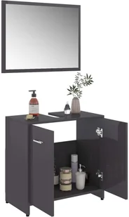 vidaXL vidaXL Zestaw mebli łazienkowych, wysoki połysk, szary, płyta wiórowa 8720286015612 - Meble łazienkowe - miniaturka - grafika 3