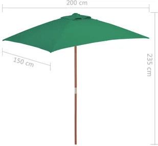 vidaXL Parasol ogrodowy na drewnianym słupku, 150 x 200 cm, zielony - Parasole ogrodowe - miniaturka - grafika 8
