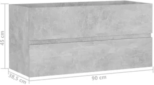vidaXL Szafka pod umywalkę, szarość betonu, 90x38,5x45 cm, płyta vidaXL - Szafki łazienkowe - miniaturka - grafika 8