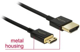 Delock Kabel High Speed HDMI z Ethernet HDMI-A HDMI Mini-C 3D 4K slim 2m 84778 - Kable - miniaturka - grafika 3