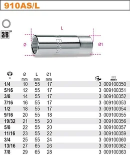 Beta NASADKA 3/8" DŁUGA 5/8" 910ASL/5/8 - Klucze i nasadki - miniaturka - grafika 2