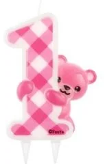 MK Świeczka cyferka jedynka 1 różowa Miś - 1 szt. SWI36 - Urodziny dla dorosłych - miniaturka - grafika 2