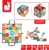 Klocki - Janod LITERY I CYFRY drewniane klocki z matą do zabawy Kubix 40 el. J08077 J08077 - miniaturka - grafika 1
