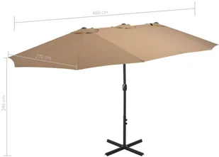 vidaXL Parasol ogrodowy na słupku aluminiowym, 460 x 270 cm, taupe - Parasole ogrodowe - miniaturka - grafika 9
