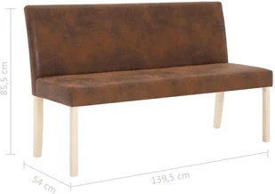 vidaXL Ławka, 139,5 cm, brązowa, sztuczny zamsz vidaXL - Ławki do przedpokoju - miniaturka - grafika 8