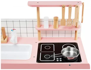 Mamabrum Drewniana kuchnia retro z fartuszkiem i akcesoriami - różowa WOODEN KITCHEN 291 - Zabawki AGD - miniaturka - grafika 9