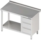 Stoły gastronomiczne - Stalgast Stół przyścienny z blokiem trzech szuflad (P) i półką 1600x600x850 mm 9 - miniaturka - grafika 1
