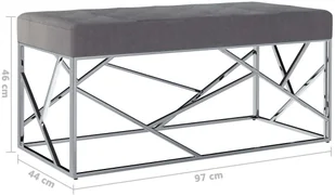 vidaXL Ławka, 97 cm, szara, aksamitna tkanina i stal nierdzewna vidaXL - Ławki do przedpokoju - miniaturka - grafika 6