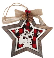 Ozdoby bożonarodzeniowe - Zawieszka drewniana gwiazdka z Mikołajem 8 cm 1 szt. - miniaturka - grafika 1