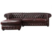Narożniki - Vente-Unique Sofa narożna BRENTON ze 100% skóry bawolej Chesterfield - Wiśnia - narożnik lewostronny - miniaturka - grafika 1