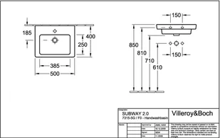 Villeroy & Boch Subway 2.0 50x40 7315F001 - Umywalki - miniaturka - grafika 2