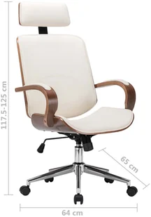 Fotel biurowy, krzesło biurowe vidaXL Krzesło obrotowe z zagłówkiem, kremowe, ekoskóra i gięte drewno - Fotele i krzesła biurowe - miniaturka - grafika 7