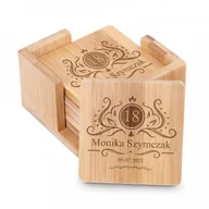 Pozostałe akcesoria barmańskie - Murrano Podkładki bambusowe pod piwo kawę zestaw x6 grawer dla niej na o PDK-BMB-034 - miniaturka - grafika 1