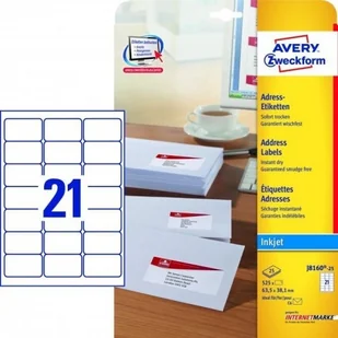 Avery Zweckform Etykiety adresowe A4 63,5 x 38,1mm 25 arkuszy Zweckform J8160-25 - Etykiety samoprzylepne i bloki etykiet - miniaturka - grafika 2