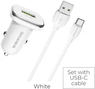 Ładowarki samochodowe - BOROFONE Borofone ładowarka samochodowa USB z QC3.0 i kablem USB-C w zestawie biały BFO-BZ12A-C-W - miniaturka - grafika 1