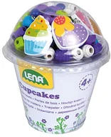 Zabawki kreatywne - Lena 32001 zestaw drewnianych koralików w puszce na babeczki, 200 koralików do nawlekania, 3 zawieszki i 3 sznurki, niebieskie, drewniane koraliki do nawlekania dla dzieci od 4 lat, zestaw pereł do s 4006942860906 - miniaturka - grafika 1