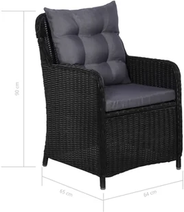 vidaXL Krzesła ogrodowe z poduszkami, 2 szt., polirattan, czarne - Fotele i krzesła ogrodowe - miniaturka - grafika 8