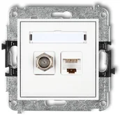 Gniazdka elektryczne - Karlik Gniazdo antenowae pojedyńcze typu F (SAT) + RJ45 Biały MGFK - miniaturka - grafika 1