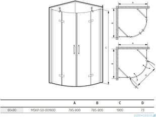 Massi Sorata 80x80x190 MSKP-SO-001800 | - Kabiny prysznicowe - miniaturka - grafika 2