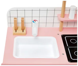 Mamabrum Drewniana kuchnia retro z fartuszkiem i akcesoriami - różowa WOODEN KITCHEN 291 - Zabawki AGD - miniaturka - grafika 8