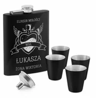 Piersiówki - Murrano Piersiówka czarna z 4 kieliszkami i grawerem dla męża na rocznicę wal PIER-BK-009 - miniaturka - grafika 1