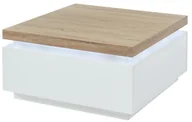 Ławy i stoliki kawowe - Vente-unique.pl Ława HALO II  2 szuflady  lakierowany MDF  oświetlenie LED  kolor: biały i dębowy - miniaturka - grafika 1