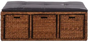 vidaXL Ławka z 3 koszami, trawa morska, 105 x 40 x 42 cm, brązowa vidaXL - Ławki do przedpokoju - miniaturka - grafika 2