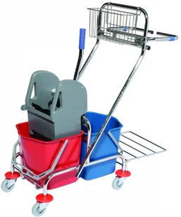 CleanPRO WÓZEK DO SPRZĄTANIA 2x17L PRASA UCHWYT NA WOREK METALOWY KOSZYCZEK (352607) - Wózki serwisowe - miniaturka - grafika 2