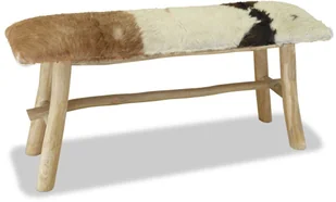 vidaXL Ławka, prawdziwa skóra, drewno tekowe vidaXL - Ławki do przedpokoju - miniaturka - grafika 3