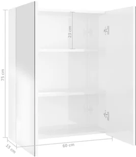 vidaXL Lumarko Szafka łazienkowa z lustrem, 60x15x75 cm, MDF, biel z połyskiem 331525 - Toaletki - miniaturka - grafika 8