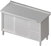 Stoły gastronomiczne - Stalgast Stół przyścienny z blokiem dwóch szuflad (p),drzwi suwane 1500x600x850 - miniaturka - grafika 1