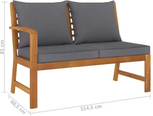 vidaXL Ławka ogrodowa, 114,5 cm, ciemnoszare poduszki, drewno akacjowe 311837 - Ławki ogrodowe - miniaturka - grafika 6