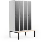 Szafki BHP - AJ Produkty Szafa ubraniowa CLASSIC, ławka, 4 moduły, 2120x1200x550mm, czarny - miniaturka - grafika 1