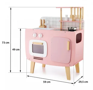 Mamabrum Drewniana kuchnia retro z fartuszkiem i akcesoriami - różowa WOODEN KITCHEN 291 - Zabawki AGD - miniaturka - grafika 5