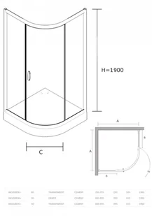 Sea Horse Kabina półokrągła STYLIO 80x80x190 czarna/transparenta BK501RTK+ - Kabiny prysznicowe - miniaturka - grafika 6