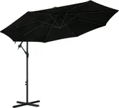 Parasole ogrodowe - vidaXL Parasol wiszący z LED i stalowym słupkiem, 300 cm, czarny - miniaturka - grafika 1