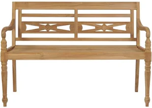 vidaXL Ławka Batavia z szarą poduszką 120 cm lite drewno tekowe 3062155 - Ławki ogrodowe - miniaturka - grafika 4