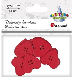 TITANUM Drewniane serca czerwone 30x30mm 12szt - - Masy plastyczne - miniaturka - grafika 2