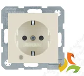 Gniazdka elektryczne - Hager BERKER B.KWADRAT Gniazdo z uziemieniem SCHUKO z przesłonami, lampką kontrolną i polem opisowym krem połysk 41108982 41108982/HAG - miniaturka - grafika 1