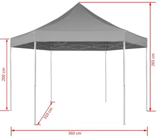 vidaXL Rozkładany namiot ogrodowy, sześciokątny, 3,6x3,1 m, szary - Pawilony ogrodowe - miniaturka - grafika 12