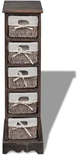 vidaXL Szafka drewniana, brąz, pojedyncza, z wiklinowymi koszami (x5) - Komody - miniaturka - grafika 6