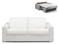 Sofy i kanapy - Vente-Unique 3-osobowa kanapa z ekspresowym mechanizmem rozkładania z materiału skóropodobnego CALITO - Kolor: biały - Wymiary miejsca do spania: 140 cm - Materac 14 cm - miniaturka - grafika 1