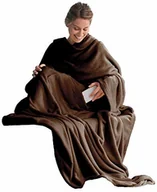 Koce - CelinaTex miękki koc XL z polaru (mikrofibry), z rękawami i z kieszenią na telefon komórkowy, wymiary 170 x 200 cm + 50 cm (kieszeń na stopy), brązowy 3803 - miniaturka - grafika 1