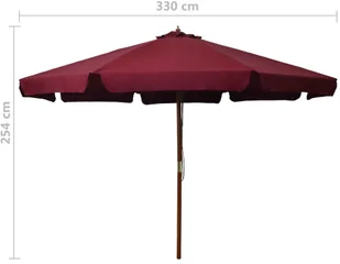 vidaXL Parasol ogrodowy na drewnianym słupku, 330 cm, burgundowy vidaXL - Parasole ogrodowe - miniaturka - grafika 5